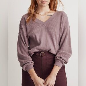 Madewell Waffle Knit V-Neck Long-Sleeve Sweater